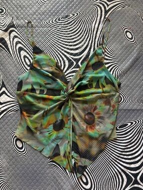 Green Floral Twist-Front Sunflower Cami
